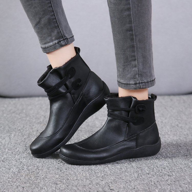 Vintage Fashion Plus Size - Damen Vintage Runde Zehenpartie PU-Leder Slip-On