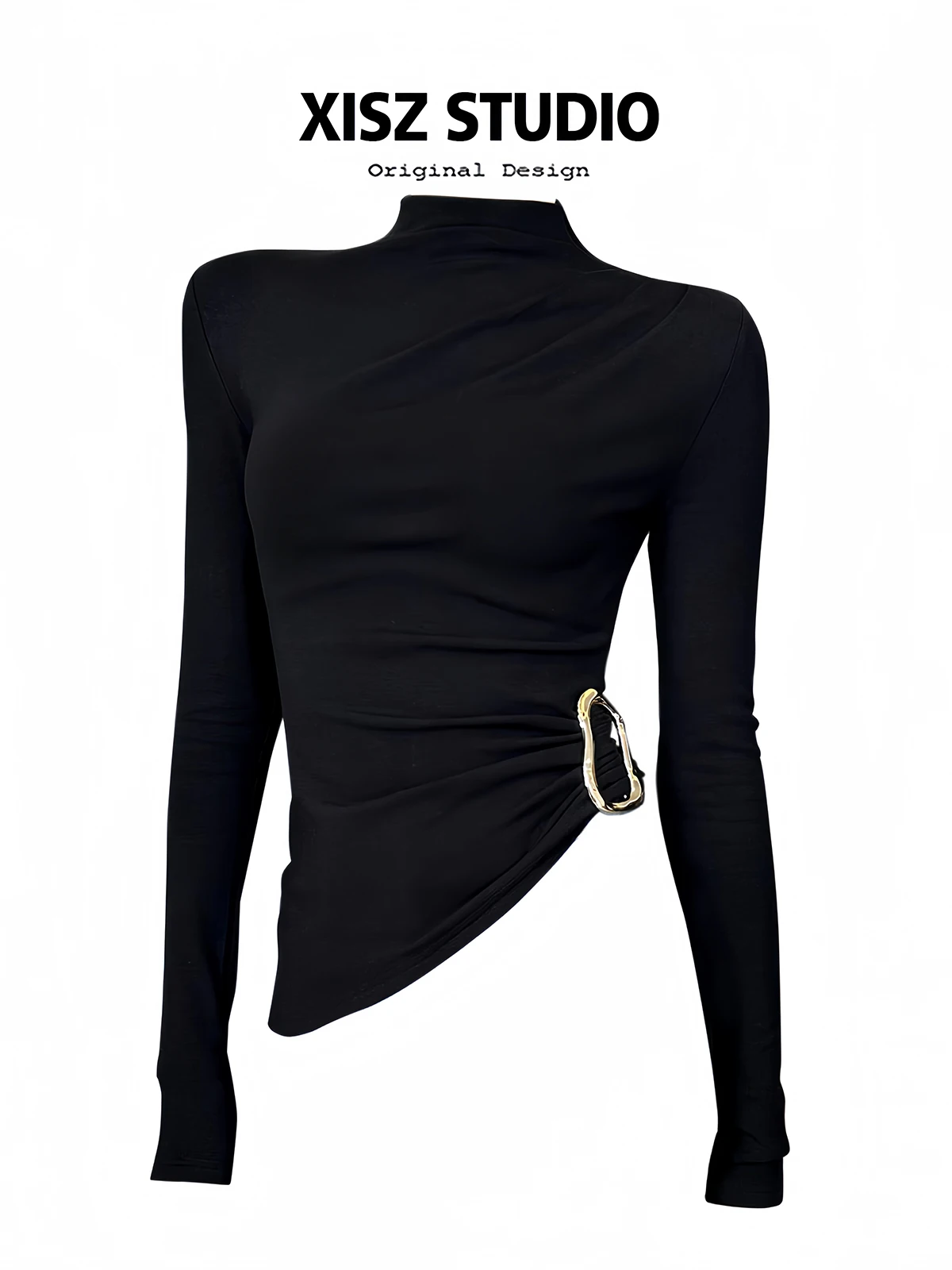 Turtleneck Knit 90S - Frauen Schwarz Gothic T-shirt Harajuku Y2k