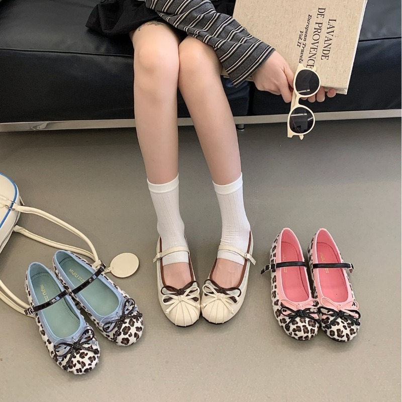 Vintage Old Fashion - Damen Leopard-Print Mary Jane Ballerinas mit