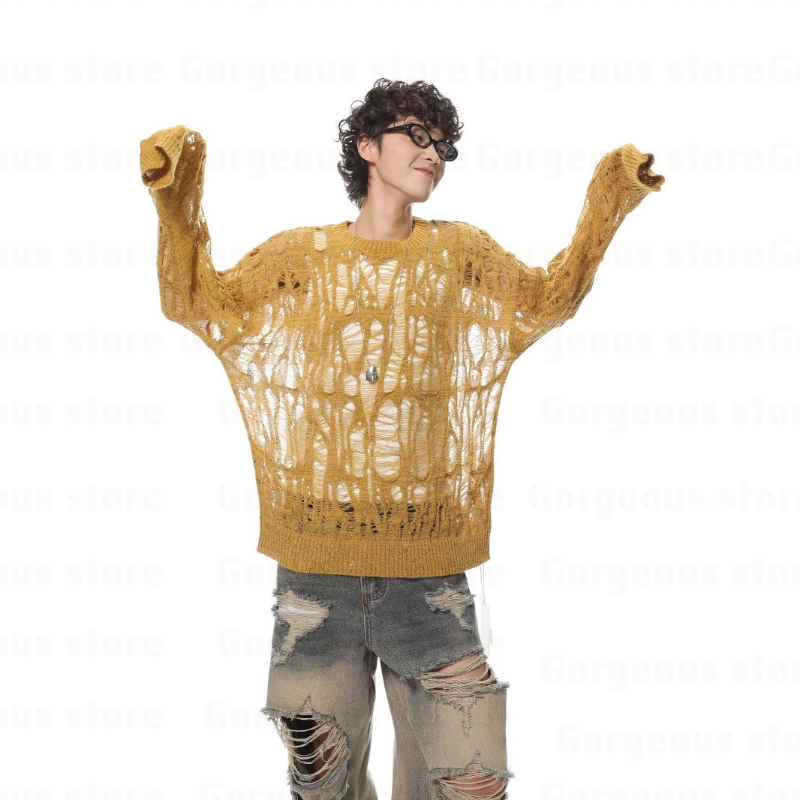 Vintage Fashion In Japan - Vintage Ripped Hollow Out Mesh Strickpullover