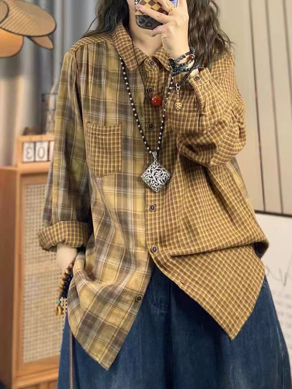 Vintage Fashion In Japan - 2026 Damen-Herbstmode Japanische Mode Baumwollgarn Damen-Karo-Hemden