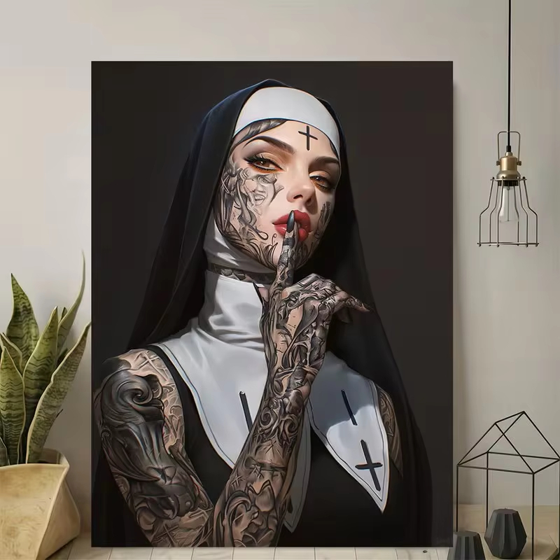 Fashion Girl Tattoo Nun Leinwa – Vintage Fashion Illustration Bewertung und Preis
